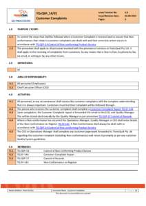 QS PROCEDURE  TQ-QSP_14/01 Customer Complaints  Issue/ Version No: