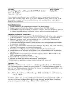 REM 802 Research Approaches and Integration for REM Ph.D. Students Ken Lertzman Spring 2013
