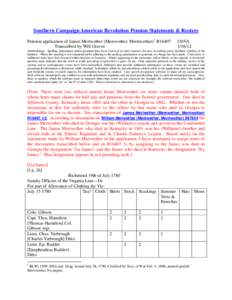 Southern Campaign American Revolution Pension Statements & Rosters Pension application of James Meriwether (Merewether, Merriwether) 1 R16407 Transcribed by Will Graves f36VA[removed]