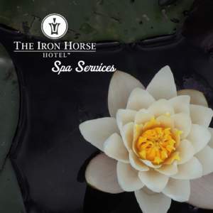 Spa Services  COVER: Image of hot, wet stones + Iron Horse Logo