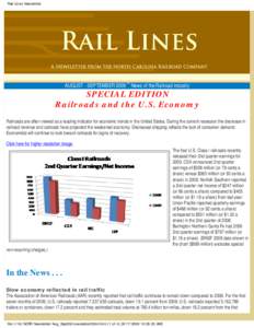 Rail Lines Newsletter  AUGUST - SEPTEMBER 2009 ~ News of the Railroad industry SPECIAL EDITION Railroads and the U.S. Economy