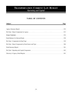 TRANSPORTATION CURRENT LAW BUDGET Operating and Capital TABLE OF CONTENTS Subject