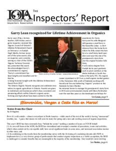 The  Inspectors’ Report Volume 23 — Number 1 — Winter[removed]Garry Lean recognized for Lifetime Achievement in Organics