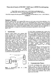 Theoretical Limits of ISO/IEC[removed]type A RFID Eavesdropping Attacks Florian Pfeiffer, perisens GmbH, Arcistr. 21, 80333 München, [removed] Klaus Finkenzeller, Giesecke & Devrient GmbH, Prinzregentenstraße 