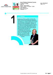 Inner Western Suburbs Courier Tuesday[removed]Page: 33 Section: General News Region: Sydney Circulation: 76,992 Type: Suburban