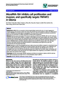 Biology / Mir-184 / Glioma / Astrocytoma / Oligoastrocytoma / Carcinogenesis / Glioblastoma multiforme / Mir-92 microRNA precursor family / Mir-129 microRNA precursor family / MicroRNA / Brain tumor / Medicine