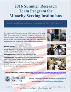 2016 Summer Research Team Program for Minority Serving Institutions | DHS Education Programs