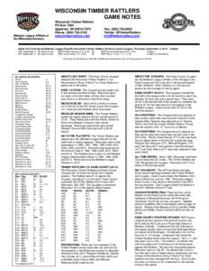 WISCONSIN TIMBER RATTLERS GAME NOTES Midwest League Affiliate of the Milwaukee Brewers