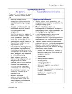 Strategic Alignment System  WORKFORCE PLANNING KEY ELEMENTS  SUGGESTED PERFORMANCE INDICATORS