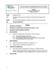 Council Committee on Undergraduate Admissions and Studies  REGISTRAR’S OFFICE AGENDA Thursday, November 3, 2011