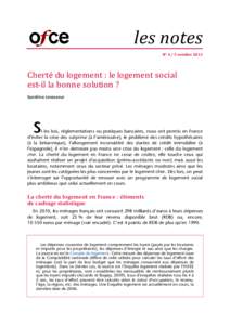 les notes N° 4 / 5 octobre 2011 Cherté du logement : le logement social  est‐il la bonne solution ? Sandrine Levasseur