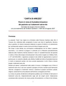 “CARTA DI AREZZO” Parere in tema di Autodeterminazione del paziente sui trattamenti salva-vita