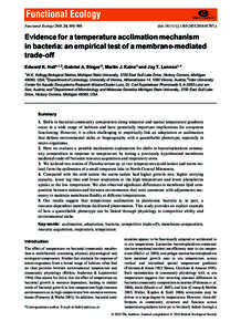 Functional Ecology 2010, 24, 898–908  doi: [removed]j[removed]01707.x Evidence for a temperature acclimation mechanism in bacteria: an empirical test of a membrane-mediated