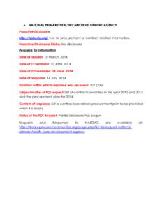   NATIONAL PRIMARY HEALTH CARE DEVELOPMENT AGENCY Proactive Disclosure http://nphcda.org/ has no procurement or contract related information.