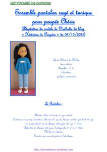 LES VOYAGES DE CAPUCINE  Ensemble pantalon rayé et tunique pour poupée Chérie (Adaptation du modèle de Nathalie du blog « Histoires de Poupées » du)