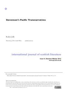 Stevenson’s Pacific Transnarratives  Roslyn Jolly University of New South Wales  