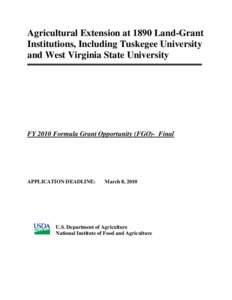 Agricultural Extension at 1890 Land-Grant Institutions, Including Tuskegee University and West Virginia State University FY 2010 Formula Grant Opportunity (FGO)- Final