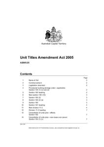 Australian Capital Territory  Unit Titles Amendment Act 2005 A2005-25  Contents