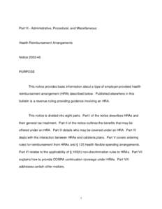 Part III - Administrative, Procedural, and Miscellaneous  Health Reimbursement Arrangements Notice[removed]