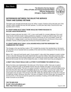 Fast Facts  The Selective Service System Office of Public and Intergovernmental Affairs National Headquarters Arlington, Virginia[removed]