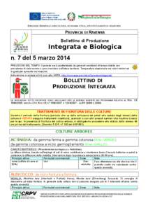 DIREZIONE GENERALE AGRICOLTURA, ECONOMIA ITTICA, ATTIVITÀ FAUNISTICO-VENATORIE  PROVINCIA DI RAVENNA Bollettino di Produzione