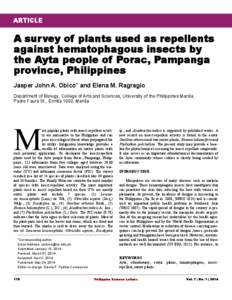 ARTICLE  A survey of plants used as repellents against hematophagous insects by the Ayta people of Porac, Pampanga province, Philippines