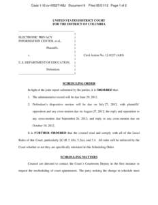 Case 1:12-cvABJ Document 9  FiledPage 1 of 2 UNITED STATES DISTRICT COURT FOR THE DISTRICT OF COLUMBIA