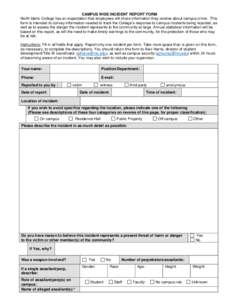 CAMPUS WIDE INCIDENT REPORT FORM North Idaho College has an expectation that employees will share information they receive about campus crime. This form is intended to convey information needed to track the College’s r