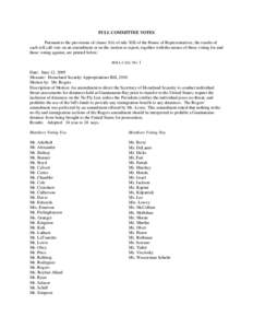 FULL COMMITTEE VOTES Pursuant to the provisions of clause 3(b) of rule XIII of the House of Representatives, the results of each roll call vote on an amendment or on the motion to report, together with the names of those