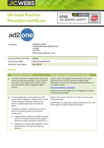 UK Good Practice Principles certificate Company:  ad2one Limited