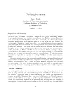 Teaching Statement Darren Strash Institute of Theoretical Informatics Karlsruhe Institute of Technology  January 12, 2015