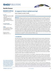 Earth’s Future RESEARCH ARTICLE[removed]2013EF000165 Key Points: • There is a hiatus in the rise in global mean surface temperatures over the
