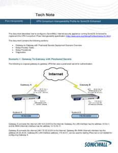 IPsec Interoperability  VPN Consortium Interoperability Profile for SonicOS Enhanced This document describes how to configure a SonicWALL Internet security appliance running SonicOS Enhanced to implement the VPN Consorti