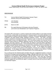 Vermont Mental Health Performance Indicator Project DDMHS, Weeks Building, 103 South Main Street, Waterbury, VT[removed][removed]MEMORANDUM  TO: