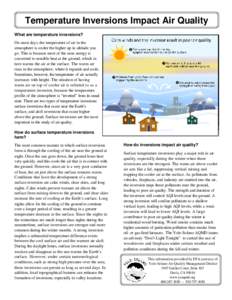 Temperature Inversions Impact Air Quality What are temperature inversions? On most days, the temperature of air in the atmosphere is cooler the higher up in altitude you go. This is because most of the suns energy is con