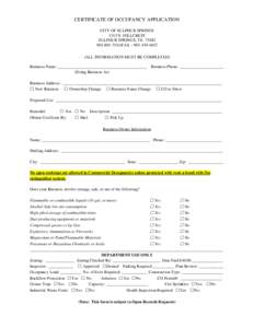 CERTIFICATE OF OCCUPANCY APPLICATION CITY OF SULPHUR SPRINGS 1313 N. HILLCREST SULPHUR SPRINGS, TX[removed]7541/FAX – [removed]ALL INFORMATION MUST BE COMPLETED)