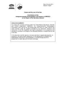 Paris, 30 June 2014 Original: English Ocean and the Law of the Sea Contribution of the Intergovernmental Oceanographic Commission of UNESCO