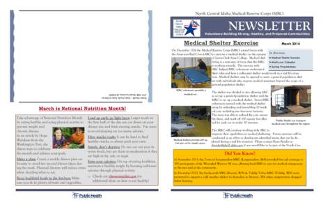 North Central Idaho Medical Reserve Corps (MRC)  NEWSLETTER Volunteers Building Strong, Healthy, and Prepared Communities