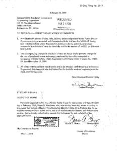 30-Day Filing No[removed]February 20, 2009 Indiana Utility Regulatory Commission Engineering Department 101 W. Washington Street Suite 1500 East