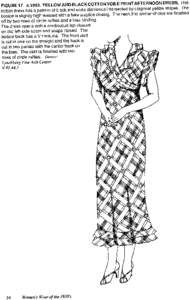 FIGURE 17. cYELLOW AND BLACK COTTON VOILE PRINT AFTERNOON DRESS. This  cottondress has a pattern of black and white diamonds intersected by diagonal yellow stripes. The bodice is slightly high waisted with a fake 