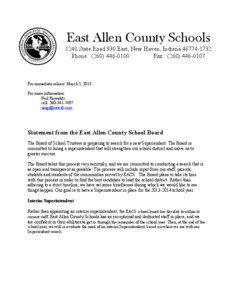 East Allen County Schools 1240 State Road 930 East, New Haven, Indiana[removed]Phone: ([removed]