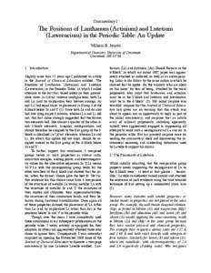 Commentary I  The Positions of Lanthanum (Actinium) and Lutetium