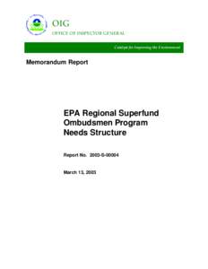 EPA Regional Superfund Ombudsmen Program Needs Structure