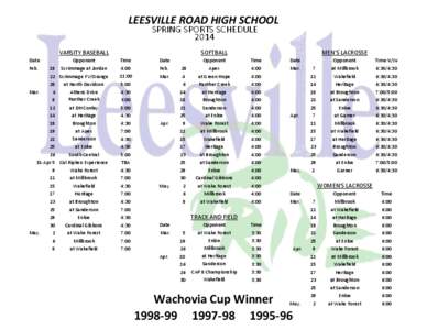 LEESVILLE ROAD HIGH SCHOOL SPRING SPORTS SCHEDULE 2014 VARSITY BASEBALL Date