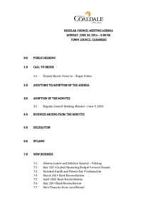 REGULAR COUNCIL MEETING AGENDA MONDAY JUNE 30, 2014 – 5:30 PM TOWN COUNCIL CHAMBERS 0.0