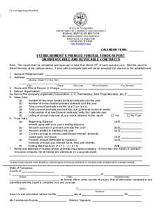 For Use Beginning [removed]   STATE OF TENNESSEE  DEPARTMENT OF COMMERCE AND INSURANCE   BURIAL SERVICES SECTION 