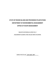 RI DEM/Waste Management- Solid Waste Regulation No. 3, Transfer Stations and Collection Stations