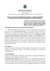 MINISTÉRIO DA EDUCAÇÃO INSTITUTO FEDERAL DO ESPÍRITO SANTO CAMPUS GUARAPARI Estrada da Tartaruga, S/Nº – Bairro Muquiçaba –  – Guarapari – ES