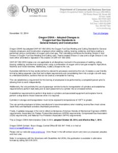 November 12, 2014  Text of changes Oregon OSHA – Adopted Changes to Oxygen-fuel Gas Standards in