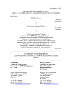 File Number: 29297 IN THE SUPREME COURT OF CANADA (APPEAL FROM THE COURT OF APPEAL FOR THE PROVINCE OF QUEBEC) BETWEEN: Edwidge Casimir Appellant